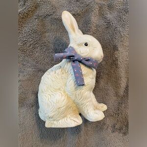 Charming Cream Rabbit Figurine with Blue Bow